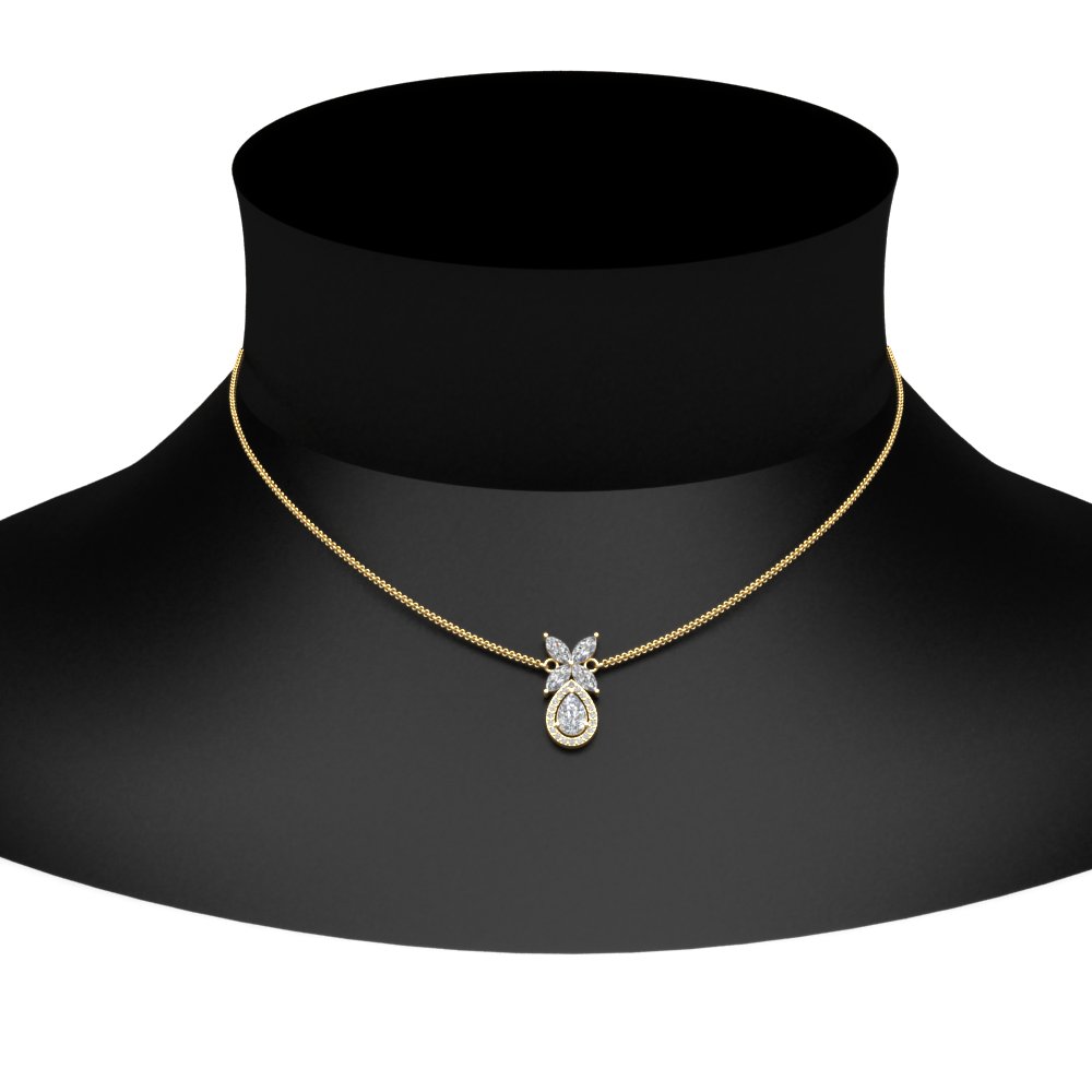 Pear Halo Marquise Diamond Pendant with 14K Yellow Gold White Diamond