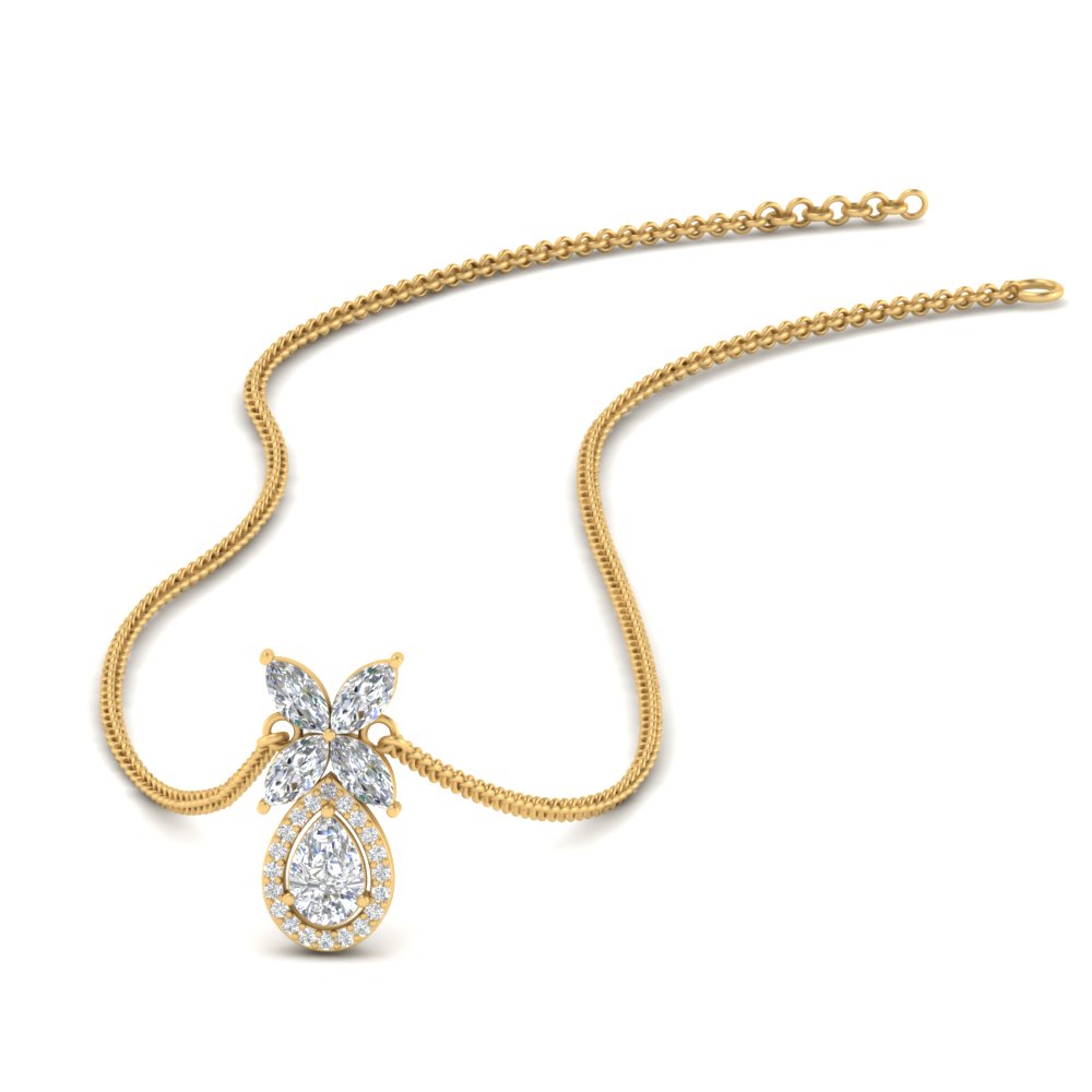 Pear Halo Marquise Diamond Pendant with 14K Yellow Gold White Diamond