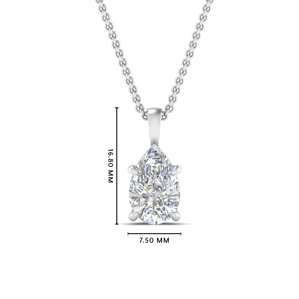 2 Carat Solitaire Pear Cut Diamond Pendant with 14K White Gold White Diamond