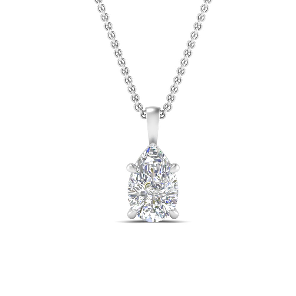 2 Carat Solitaire Pear Cut Diamond Pendant with 14K White Gold White Diamond