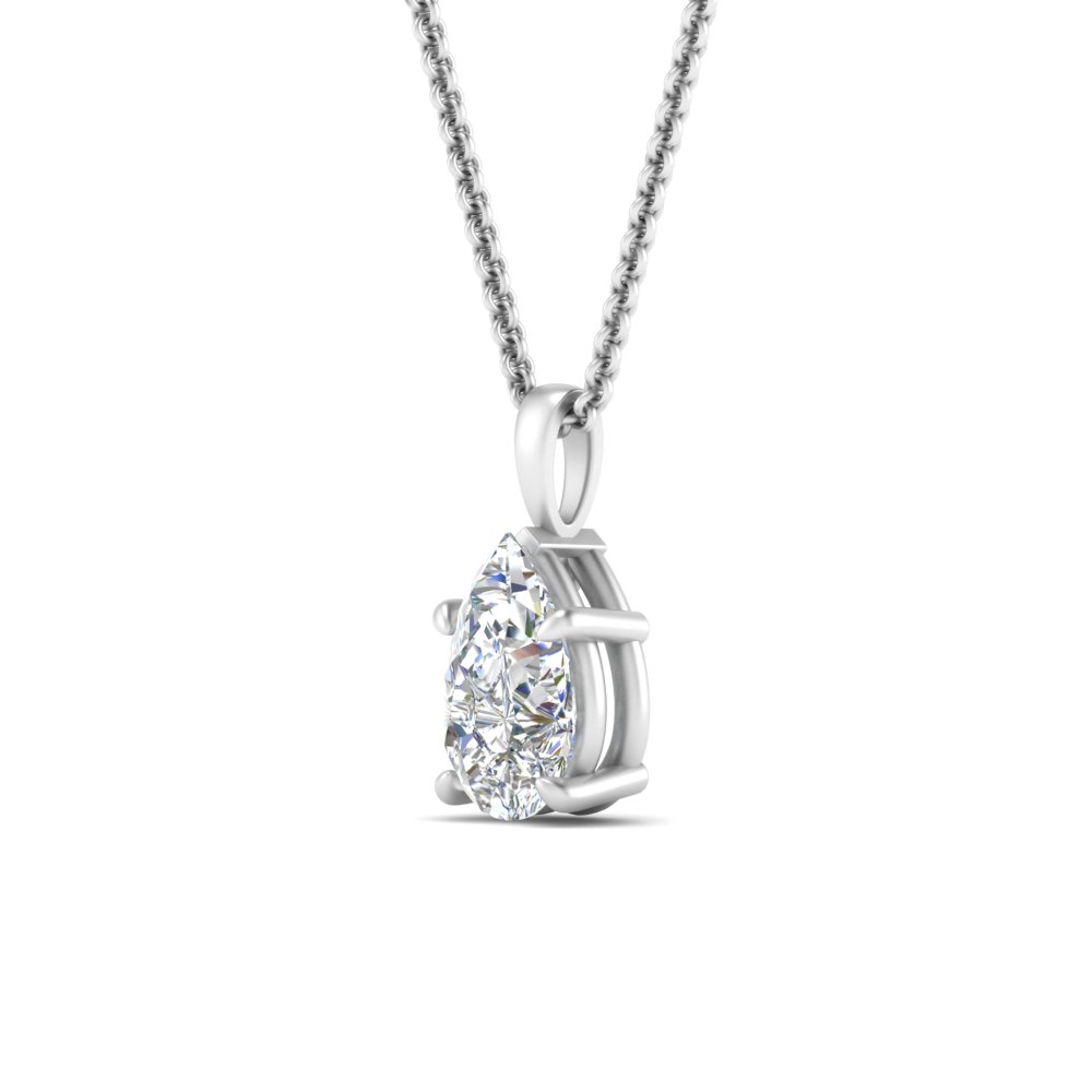 2 Carat Solitaire Pear Cut Diamond Pendant with 14K White Gold White Diamond