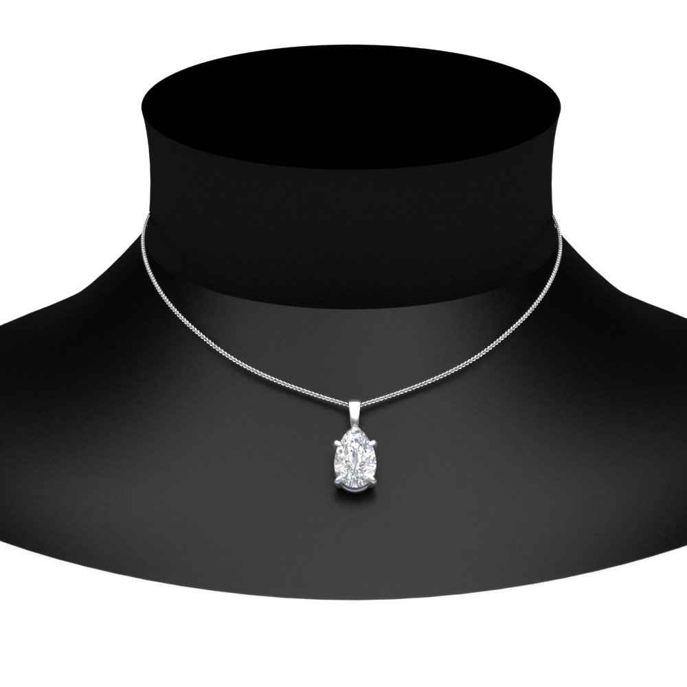 2 Carat Solitaire Pear Cut Diamond Pendant with 14K White Gold White Diamond