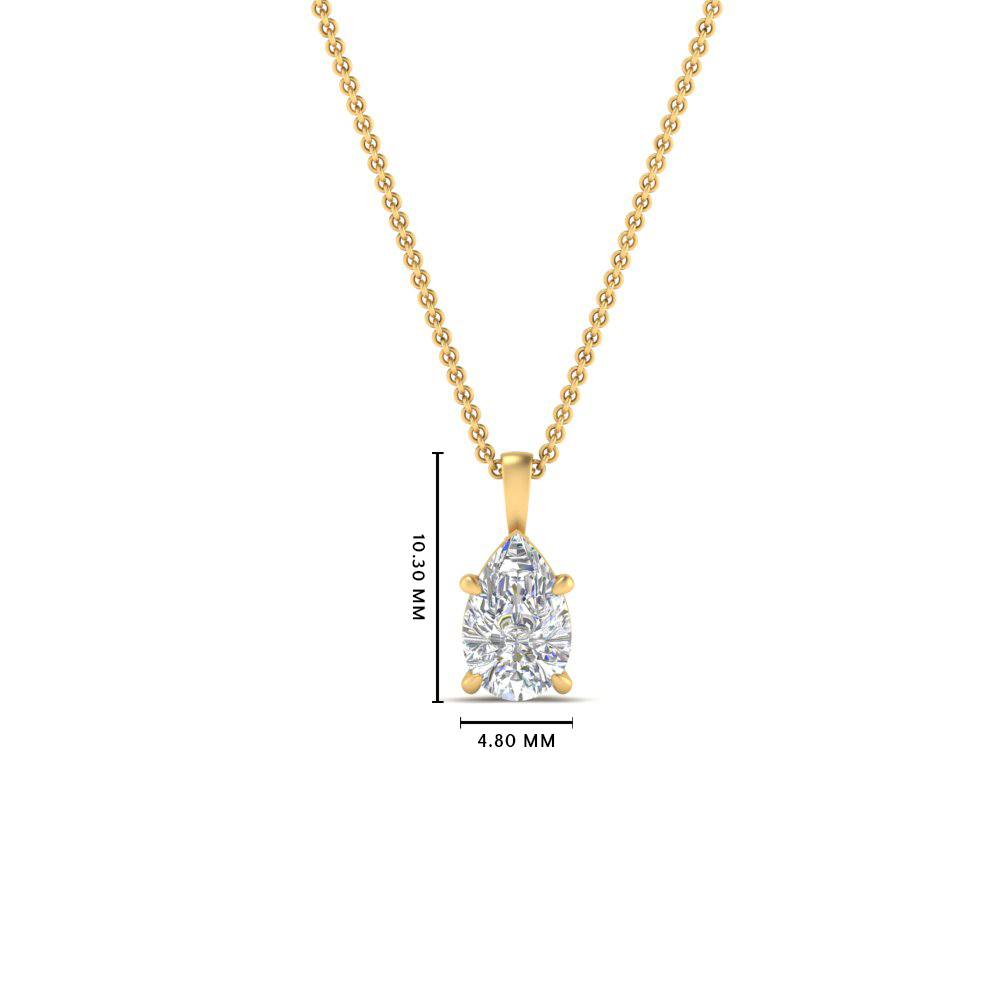Pear Cut Solitaire Diamond Pendant Half Carat with 14K Yellow Gold White Diamond