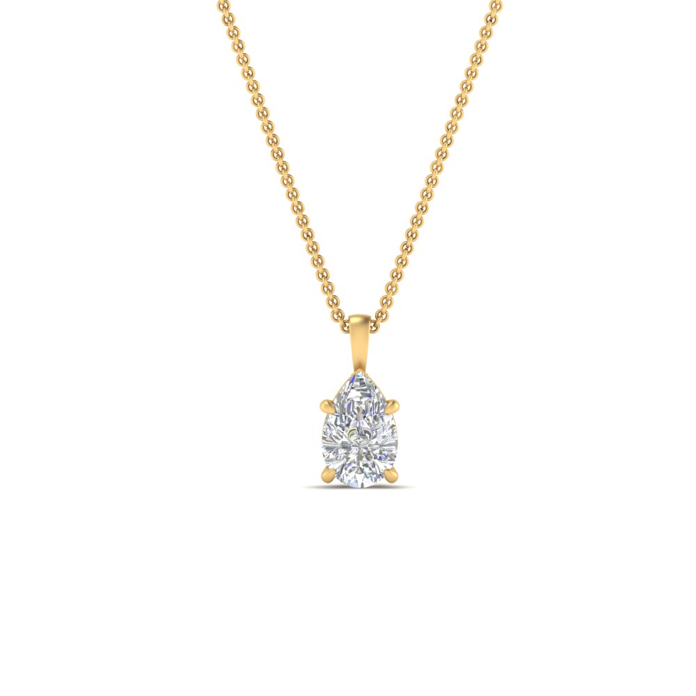 Pear Cut Solitaire Diamond Pendant Half Carat with 14K Yellow Gold White Diamond