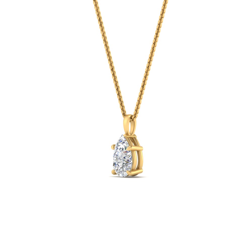 Pear Cut Solitaire Diamond Pendant Half Carat with 14K Yellow Gold White Diamond