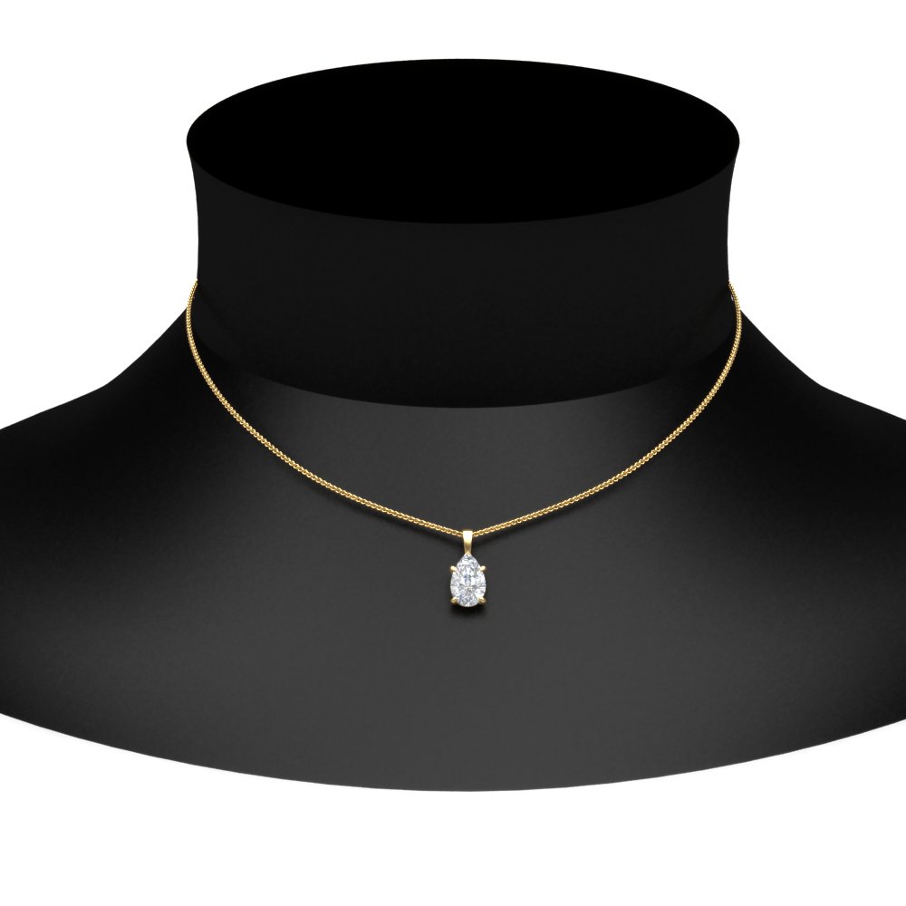 Pear Cut Solitaire Diamond Pendant Half Carat with 14K Yellow Gold White Diamond