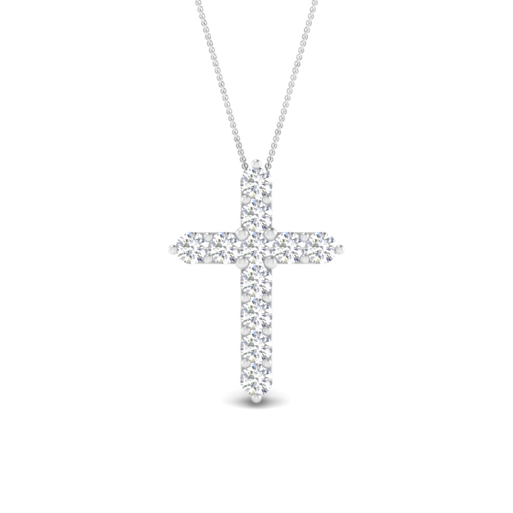 Classic Diamond Cross Pendant with 18K White Gold White Diamond