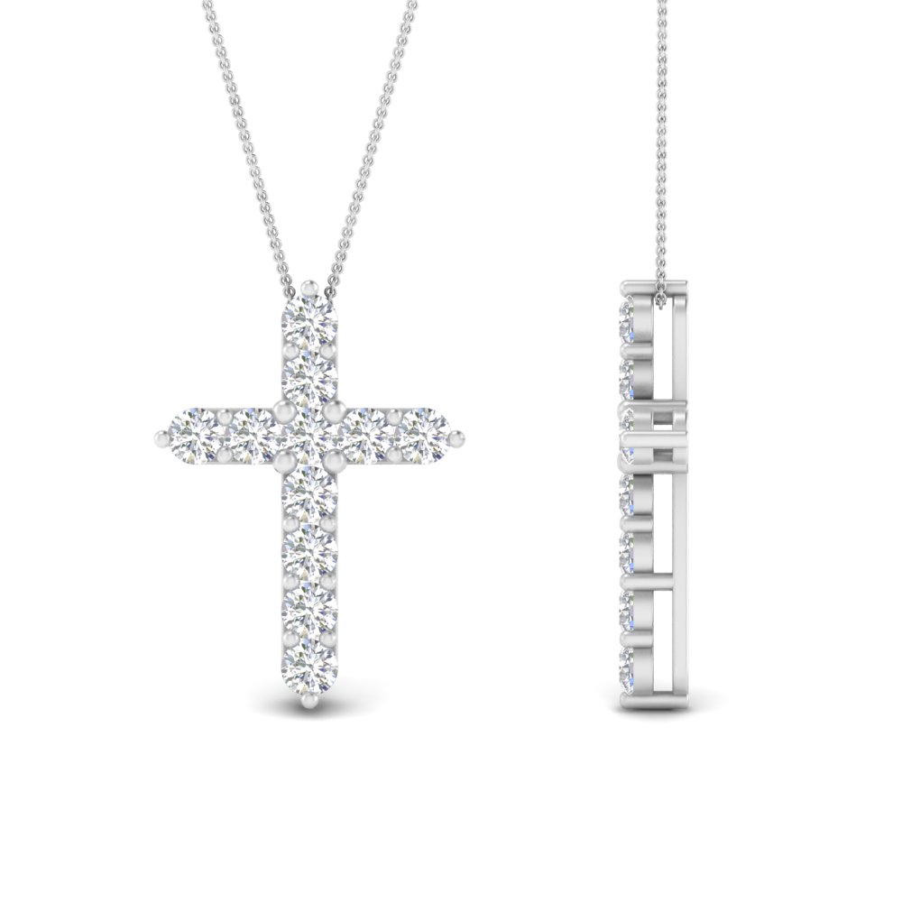 Classic Diamond Cross Pendant with 18K White Gold White Diamond