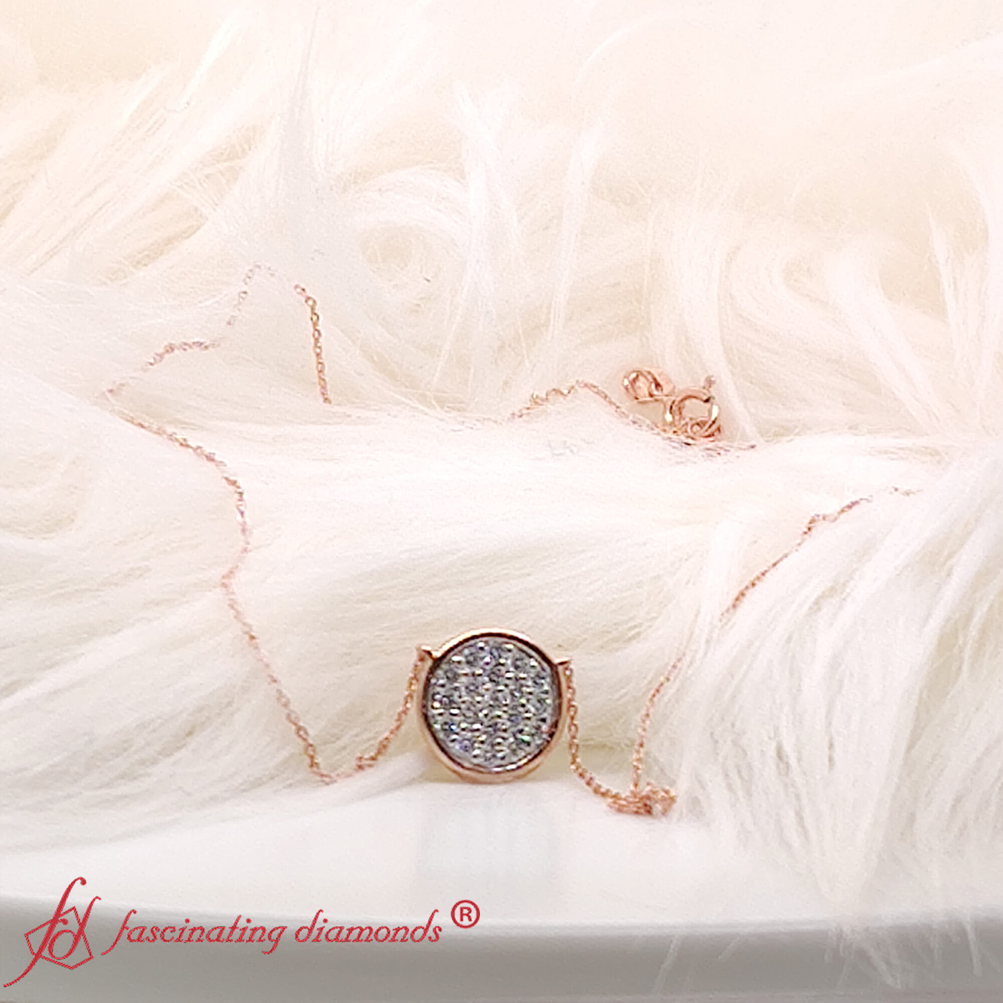 Round Cluster Disc Diamond Necklace with 14K Yellow Gold White Diamond