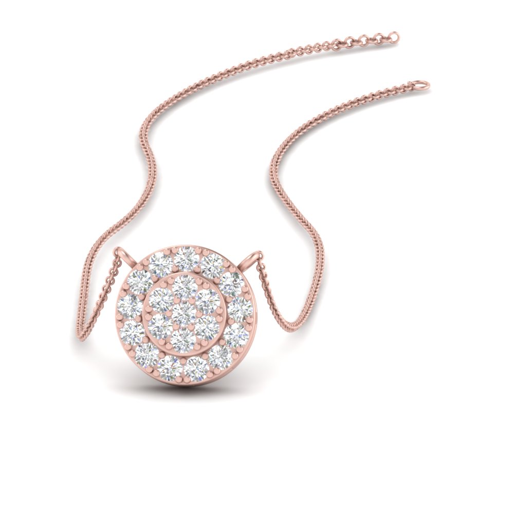 Cluster Set Diamond Stacking Necklace with 14K Rose Gold White Diamond