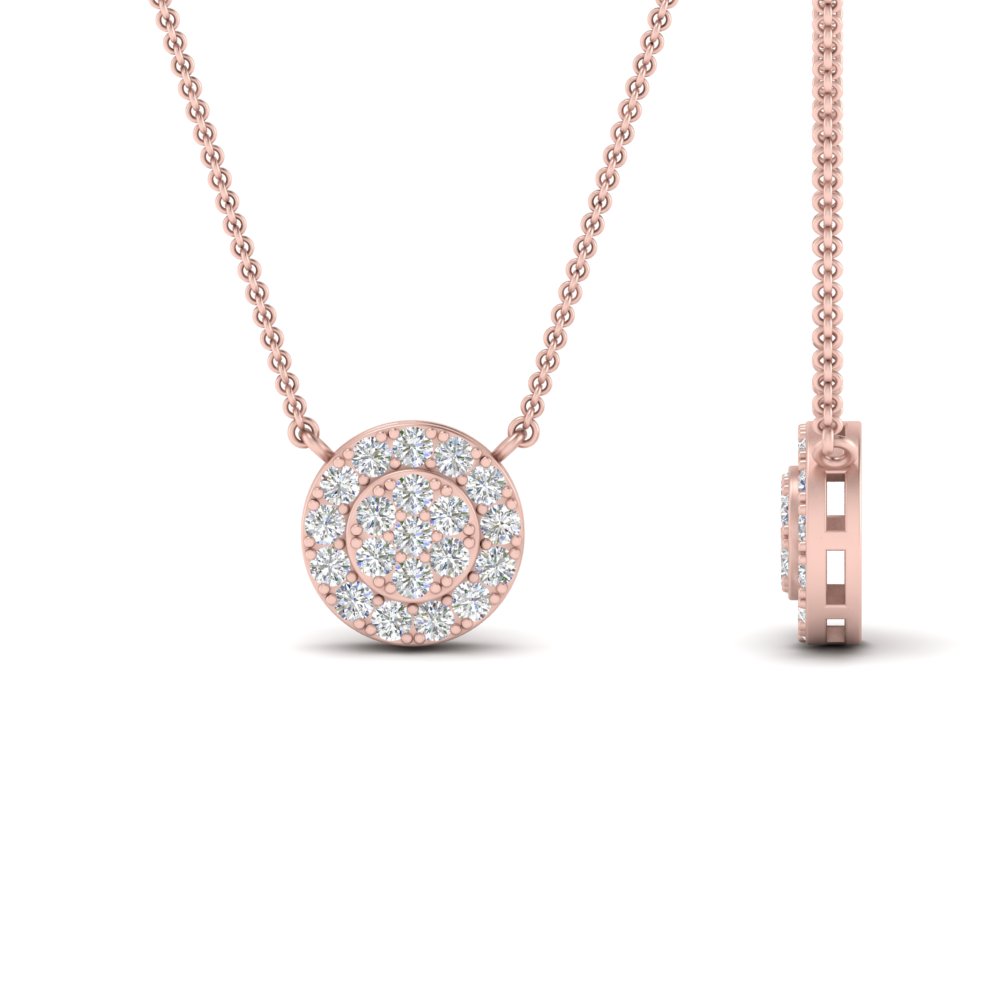 Cluster Set Diamond Stacking Necklace with 14K Rose Gold White Diamond