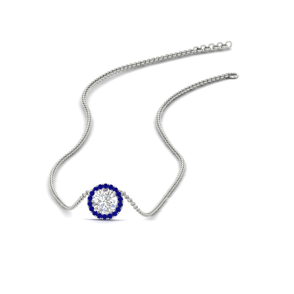 classic round halo sapphire pendant in FD PD10984GSABL 0.50CT NL WG