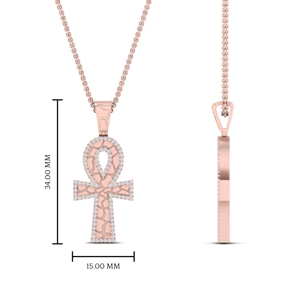 Vintage Ankh Cross Diamond Pendant with 14K Rose Gold White Diamond