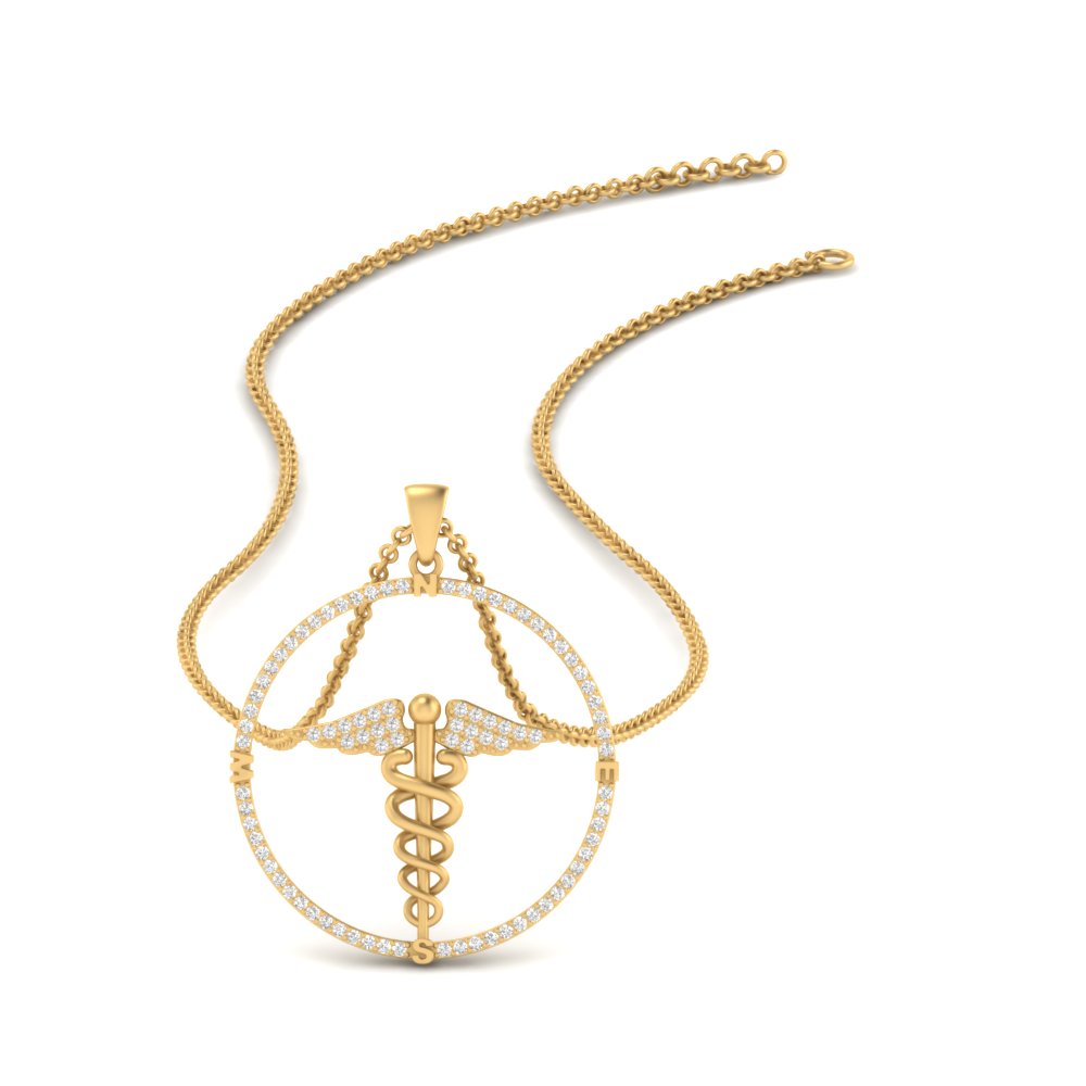 Doctor Symbol Diamond Pendant with 14K Yellow Gold White Diamond