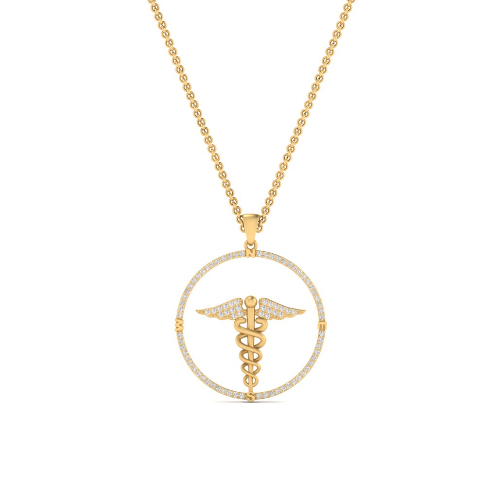 Doctor Symbol Diamond Pendant with 14K Yellow Gold White Diamond