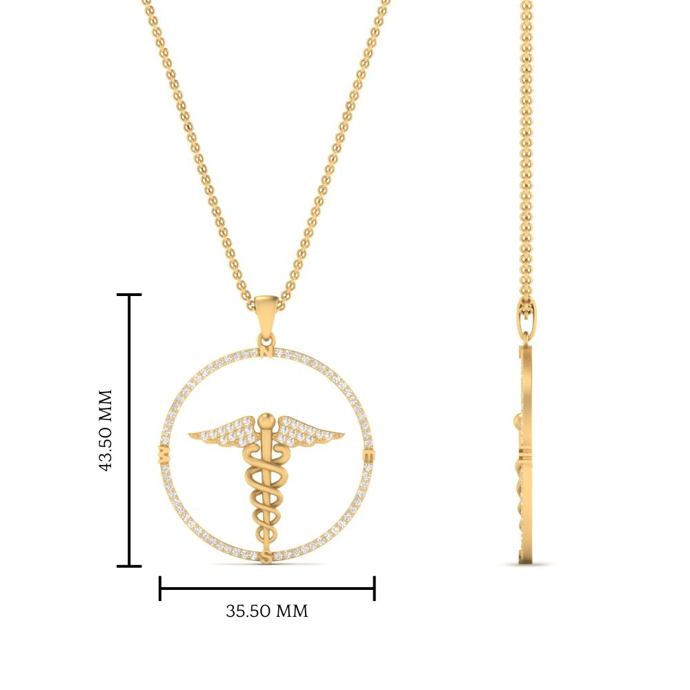 Doctor Symbol Diamond Pendant with 14K Yellow Gold White Diamond