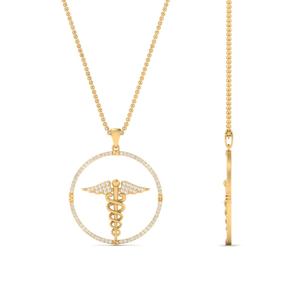 Doctor Symbol Diamond Pendant with 14K Yellow Gold White Diamond