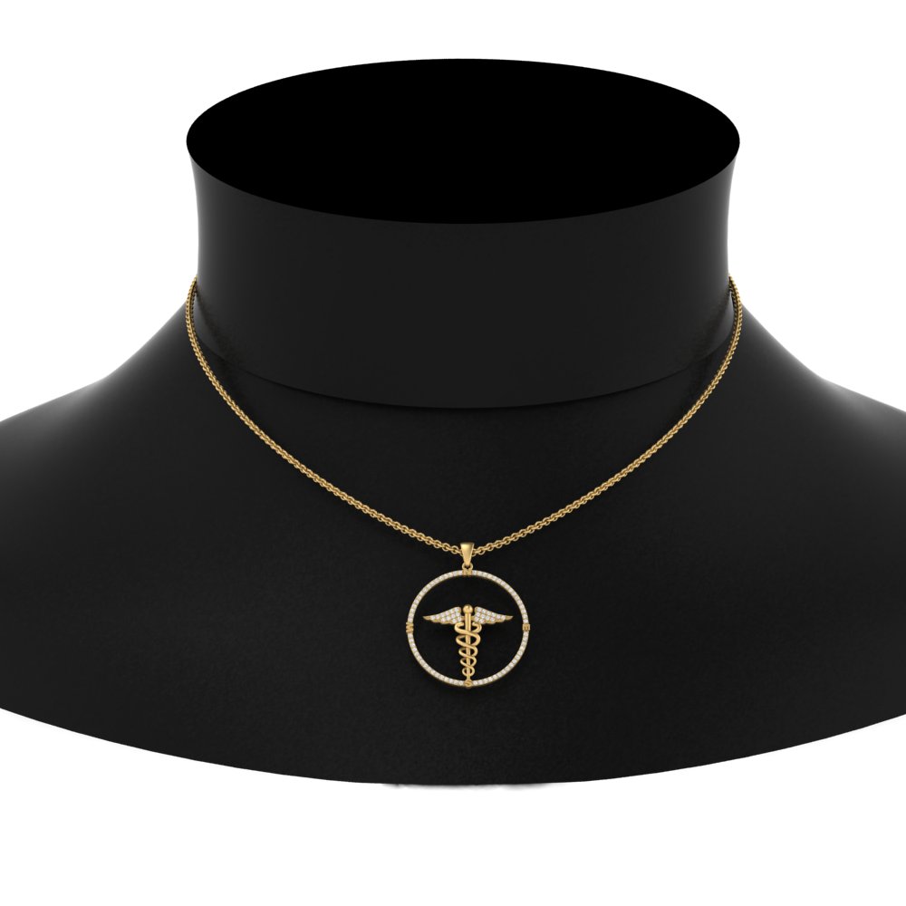 Doctor Symbol Diamond Pendant with 14K Yellow Gold White Diamond