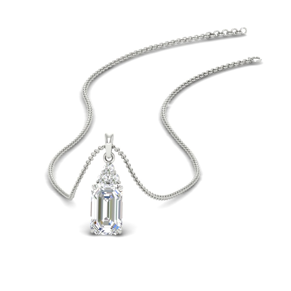 1 carat emerald cut trio diamond pendant in FDPD11135 NL WG