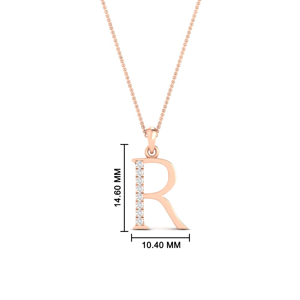 Alphabet Initial Letter R Diamond Pendant with 14K Rose Gold White Diamond
