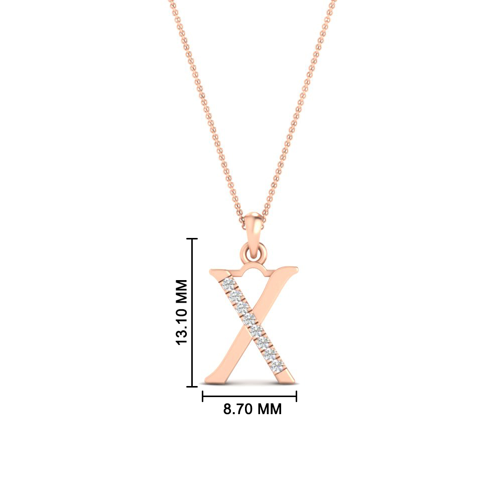Alphabet Initial Letter X Diamond Pendant with 14K Rose Gold White Diamond