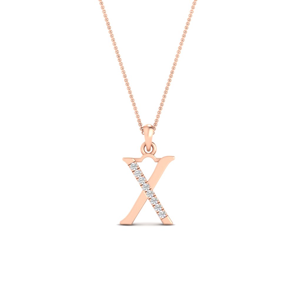 Alphabet Initial Letter X Diamond Pendant with 14K Rose Gold White Diamond