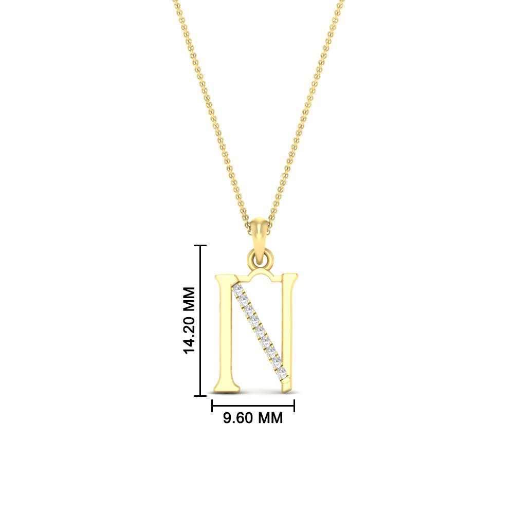 Alphabet N Diamond Pendant with 14K Yellow Gold White Diamond