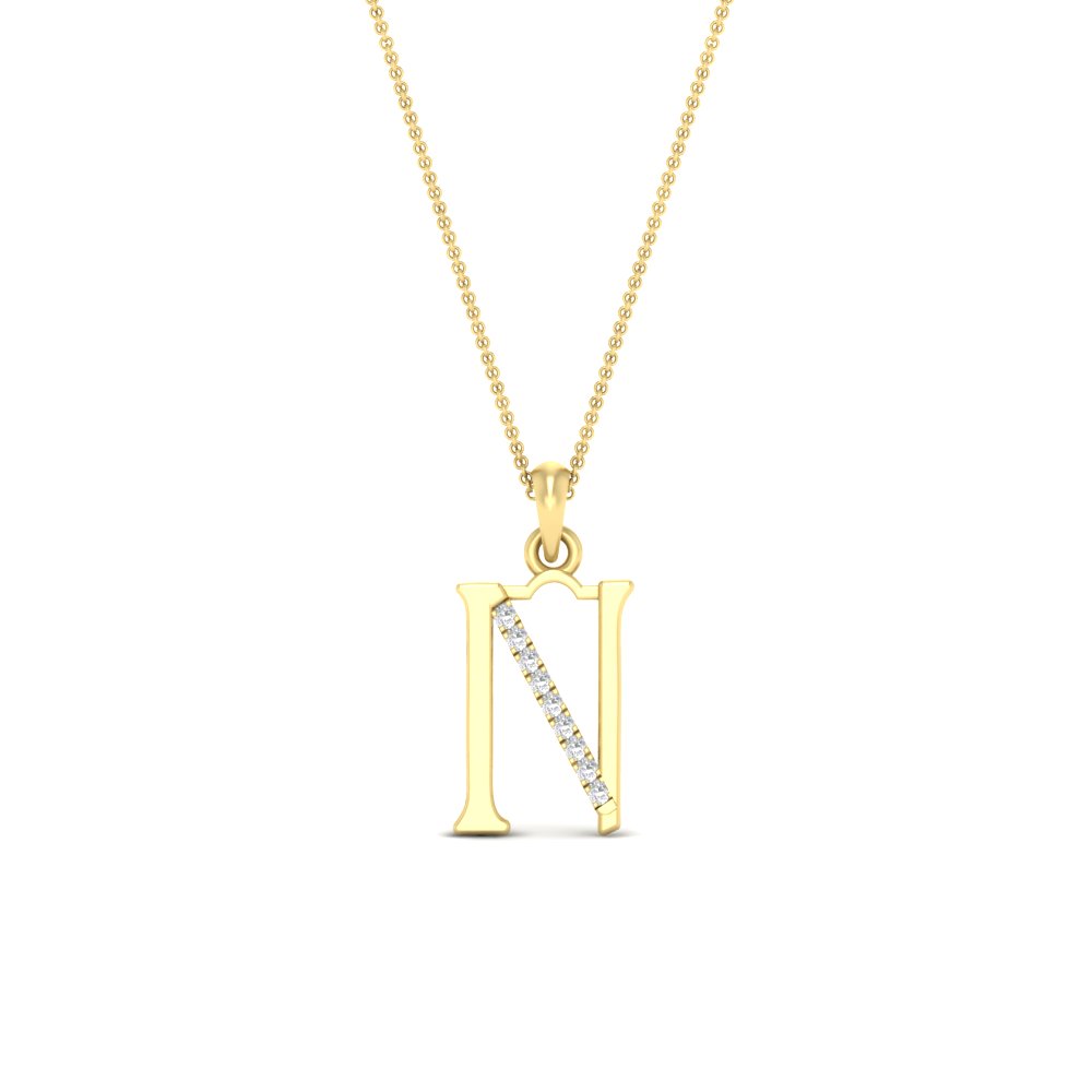 Alphabet N Diamond Pendant with 14K Yellow Gold White Diamond