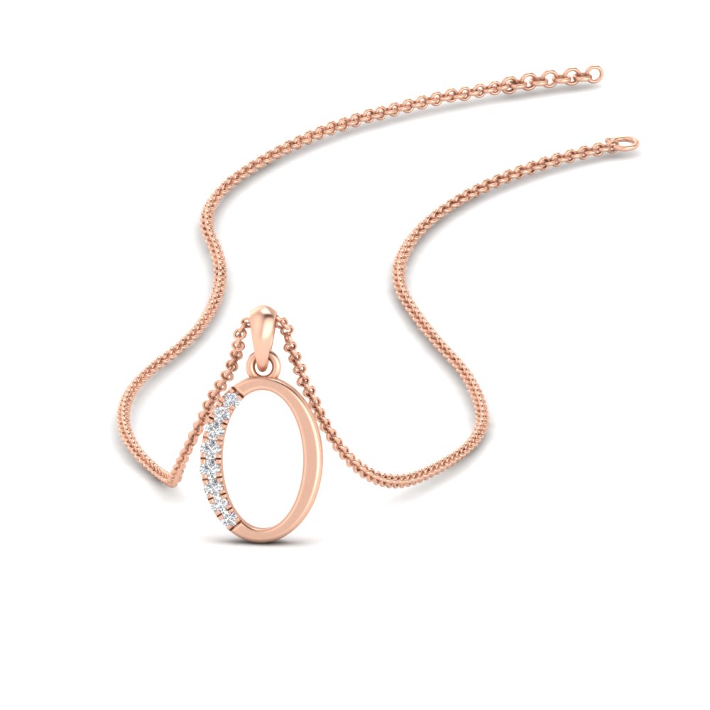Beautiful O Alphabet Pendant with 14K Rose Gold White Diamond