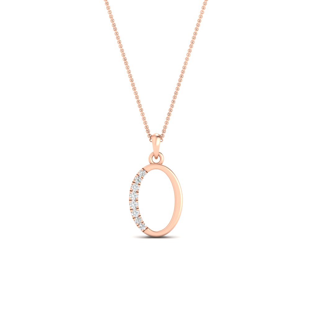 Beautiful O Alphabet Pendant with 14K Rose Gold White Diamond