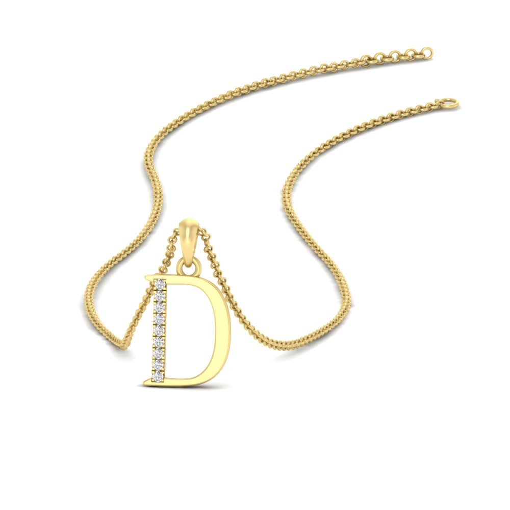 Capital D Alphabet Diamond Pendant with 14K Yellow Gold White Diamond