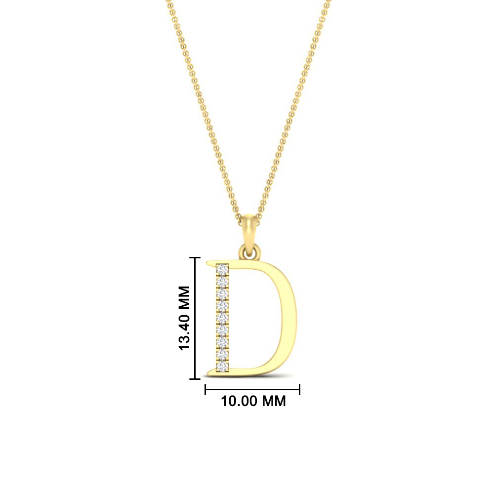Capital D Alphabet Diamond Pendant with 14K Yellow Gold White Diamond