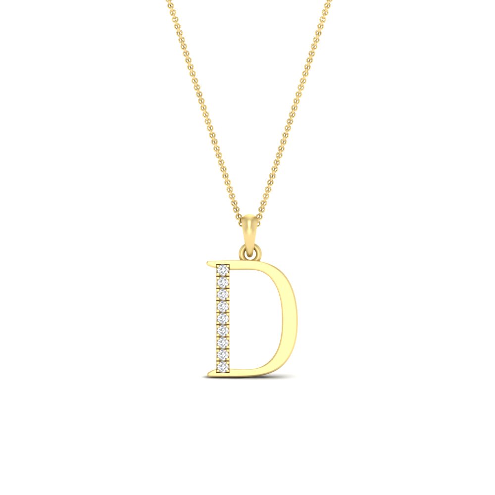 Capital D Alphabet Diamond Pendant with 14K Yellow Gold White Diamond
