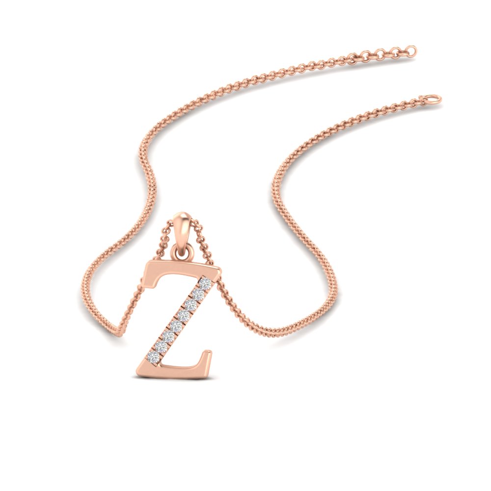 Classic Alphabet Z Gold Necklace with 14K Rose Gold White Diamond