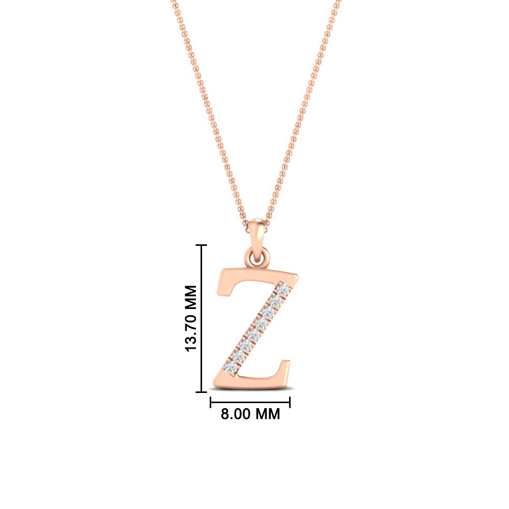 Classic Alphabet Z Gold Necklace with 14K Rose Gold White Diamond