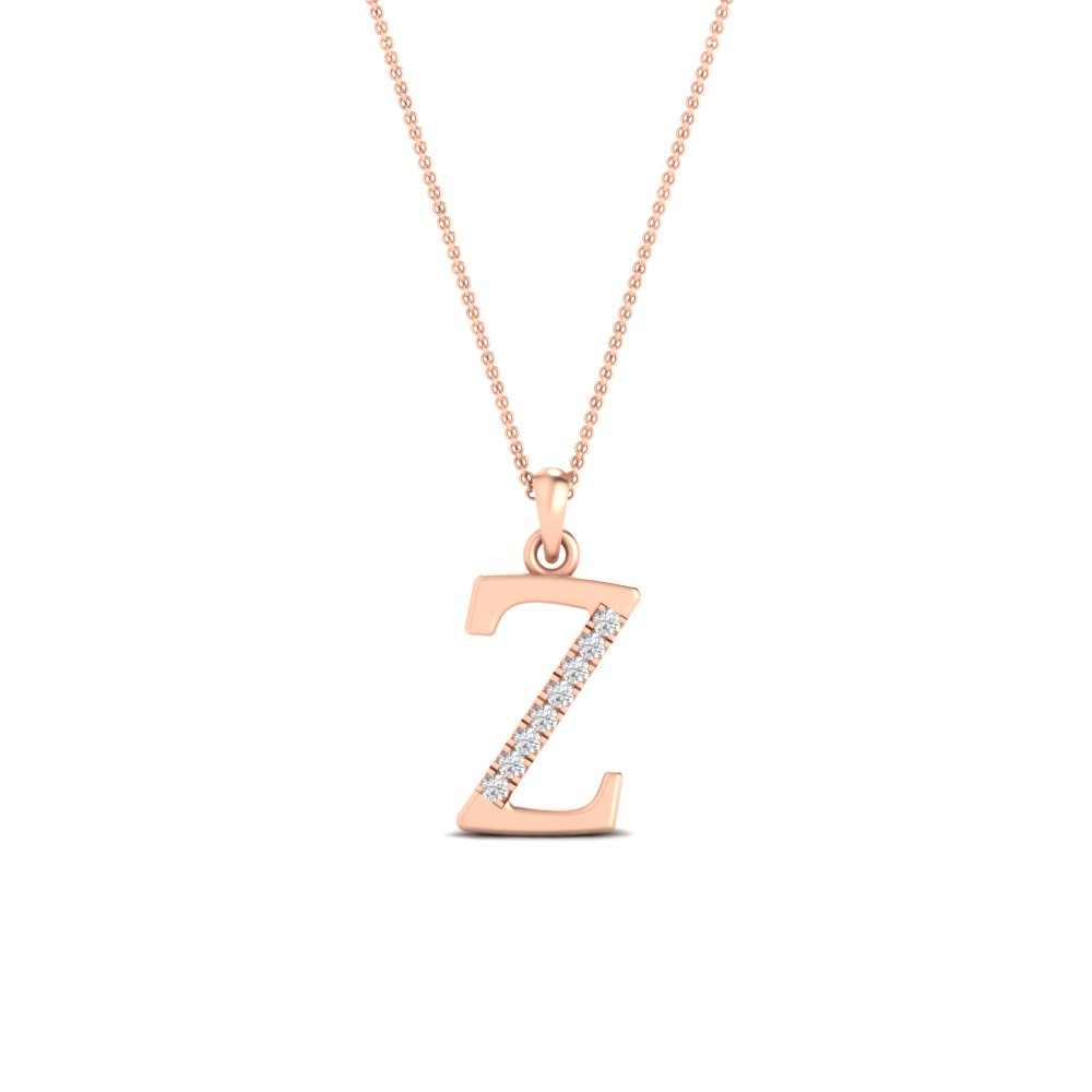 Classic Alphabet Z Gold Necklace with 14K Rose Gold White Diamond