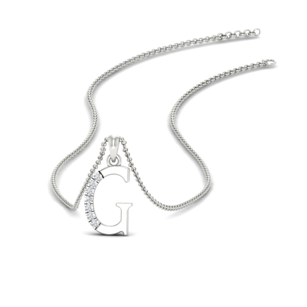 Diamond G Alphabet Pendant with 14K White Gold White Diamond