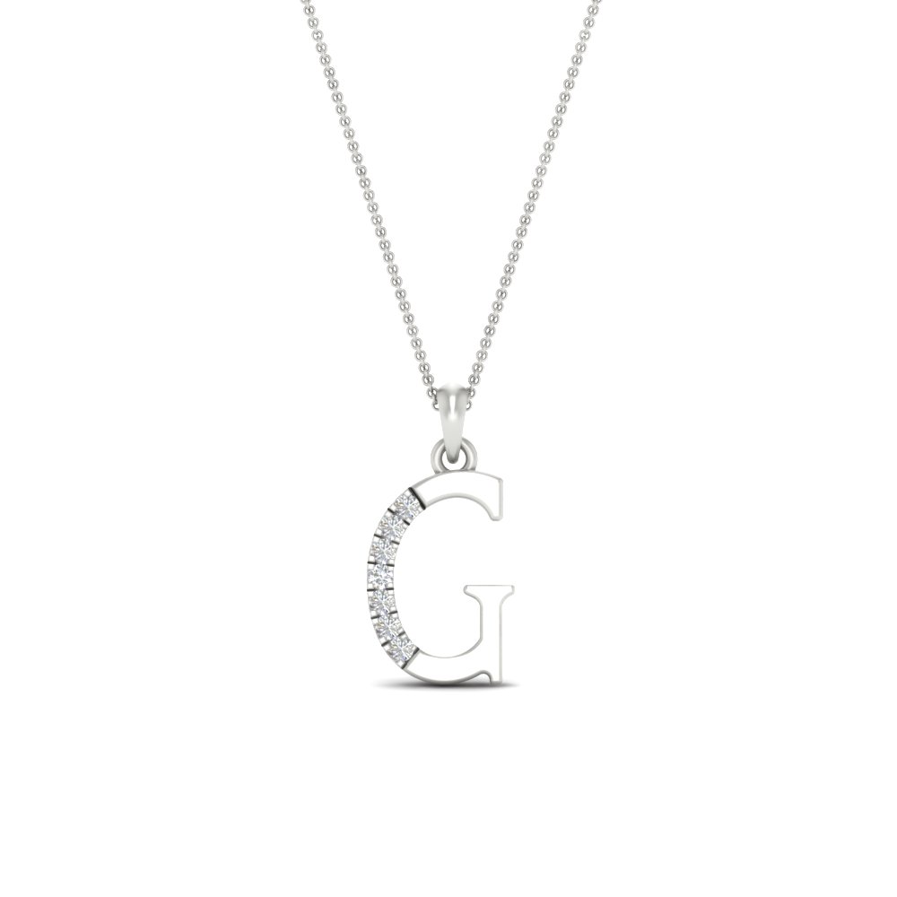 Diamond G Alphabet Pendant with 14K White Gold White Diamond