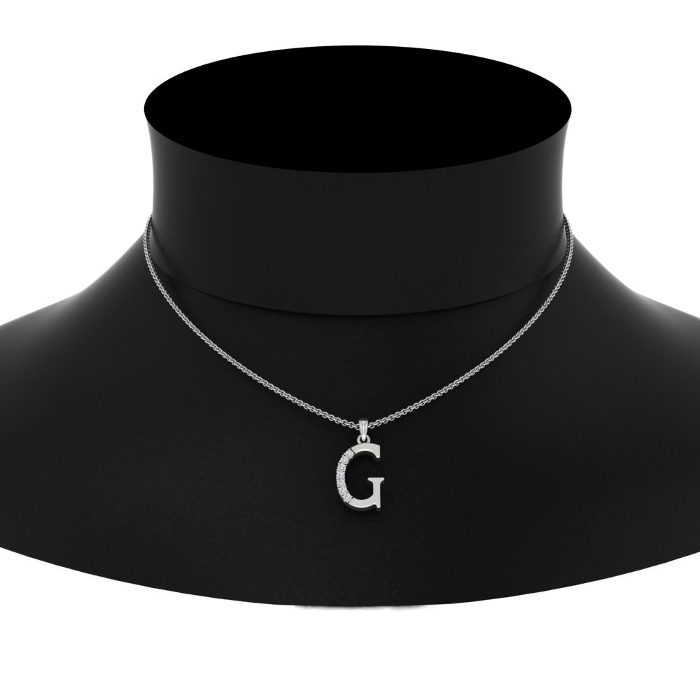 Diamond G Alphabet Pendant with 14K White Gold White Diamond