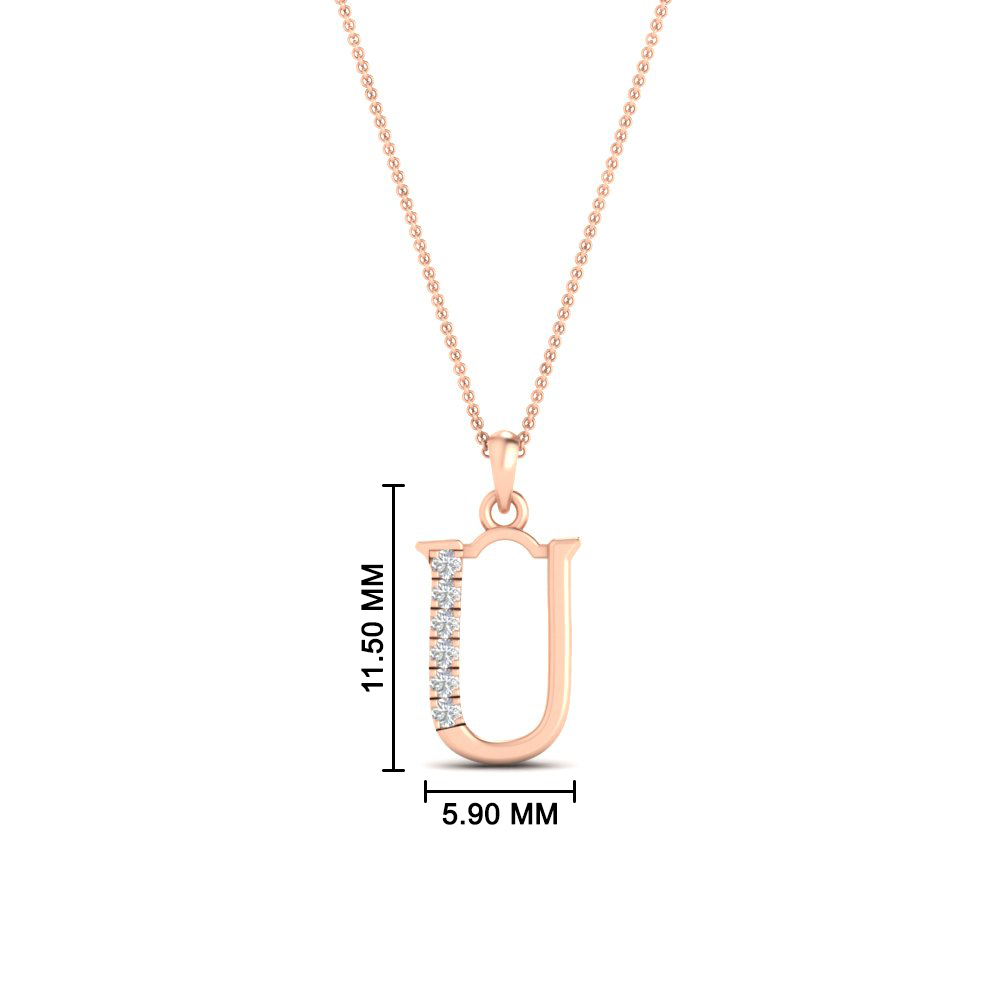 Diamond Initial U Pendant Necklace with 14K Rose Gold White Diamond