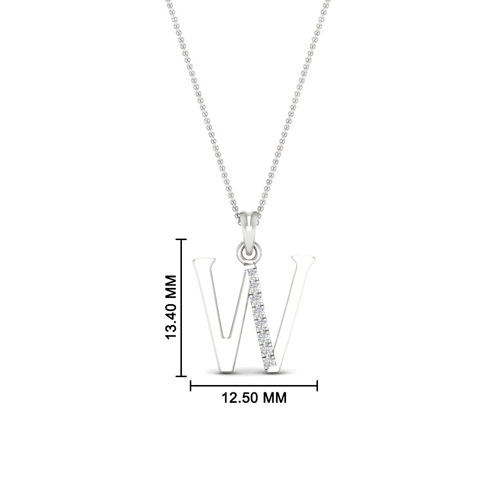Inital Diamond W Alphabet with Chain with 14K White Gold White Diamond