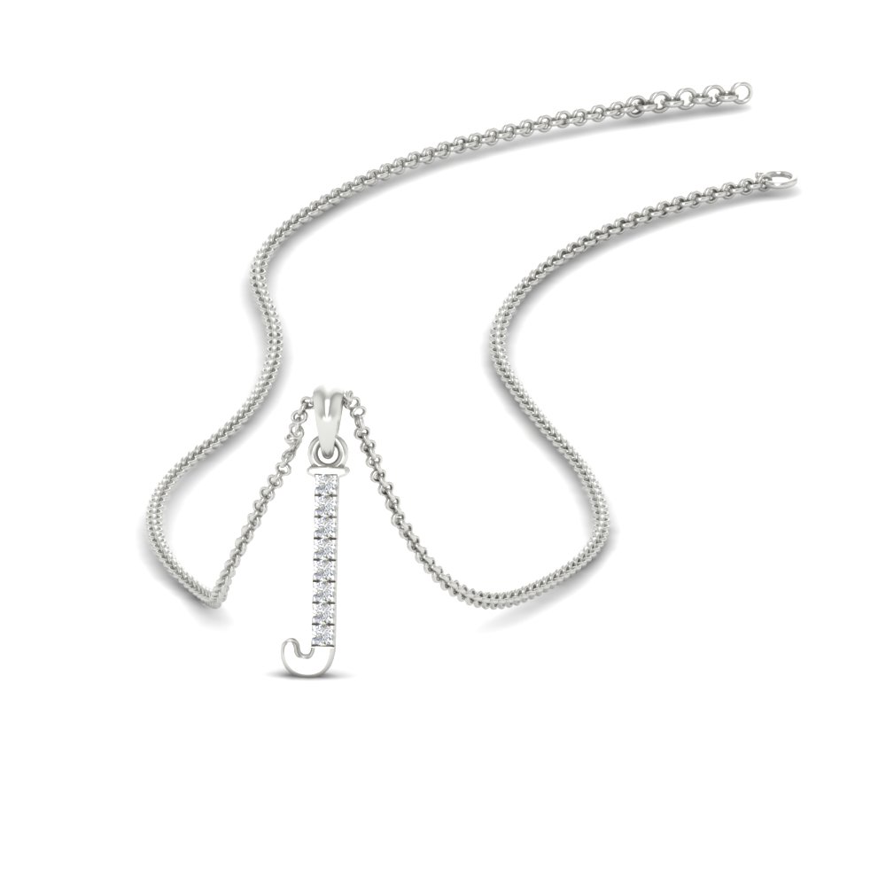 Initial Alphabet J Diamond Necklace with 14K White Gold White Diamond