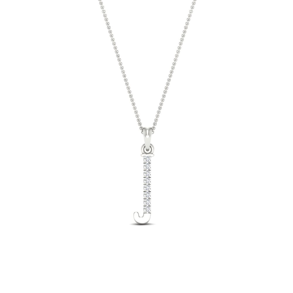 Initial Alphabet J Diamond Necklace with 14K White Gold White Diamond