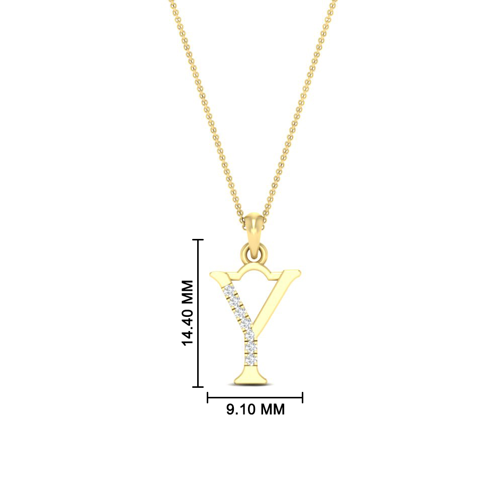 Initial Charms Alphabet Y Diamond Pendant with 14K Yellow Gold White Diamond