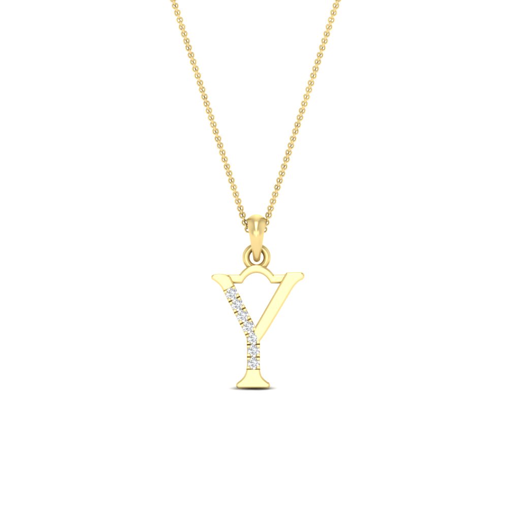 Initial Charms Alphabet Y Diamond Pendant with 14K Yellow Gold White Diamond