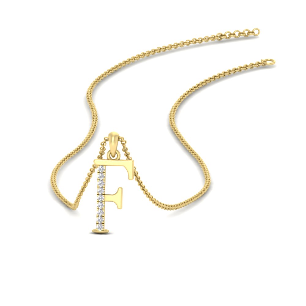 Initial F Diamond Pendant Necklace with 14K Yellow Gold White Diamond