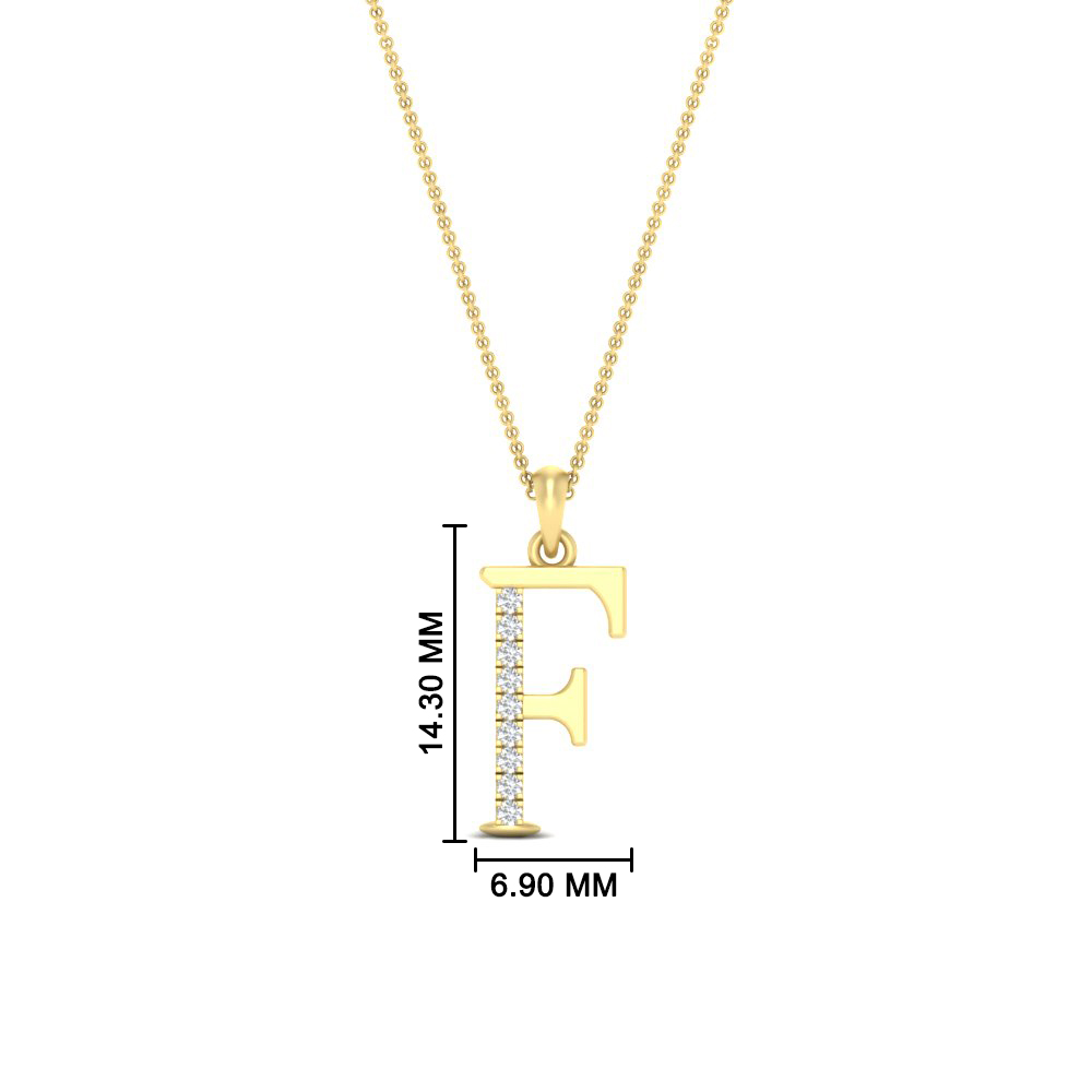 Initial F Diamond Pendant Necklace with 14K Yellow Gold White Diamond