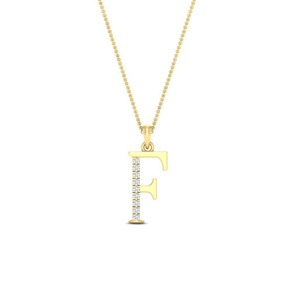 Initial F Diamond Pendant Necklace with 14K Yellow Gold White Diamond