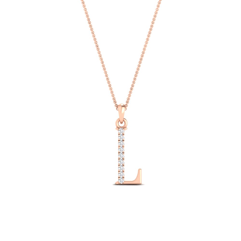 Initial Letter L Charm Diamond Pendant with 14K Rose Gold White Diamond