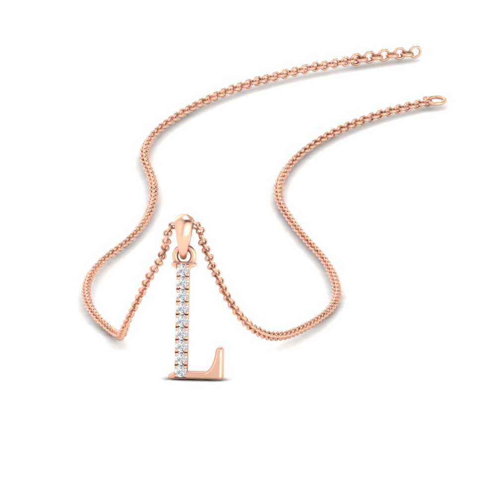 Initial Letter L Charm Diamond Pendant with 14K Rose Gold White Diamond